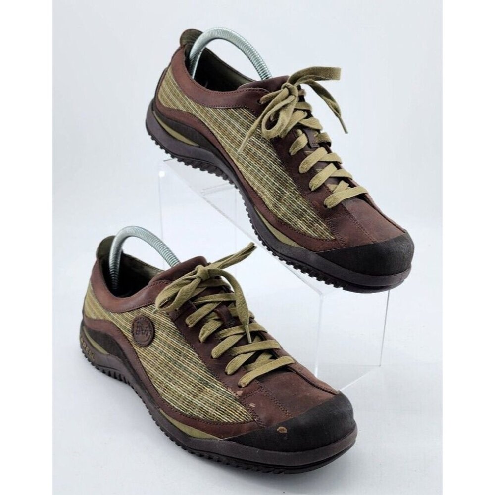 Merrell Green Brown Plaid FIXX Leather Shoe Sneaker 652962 Men's Size 11